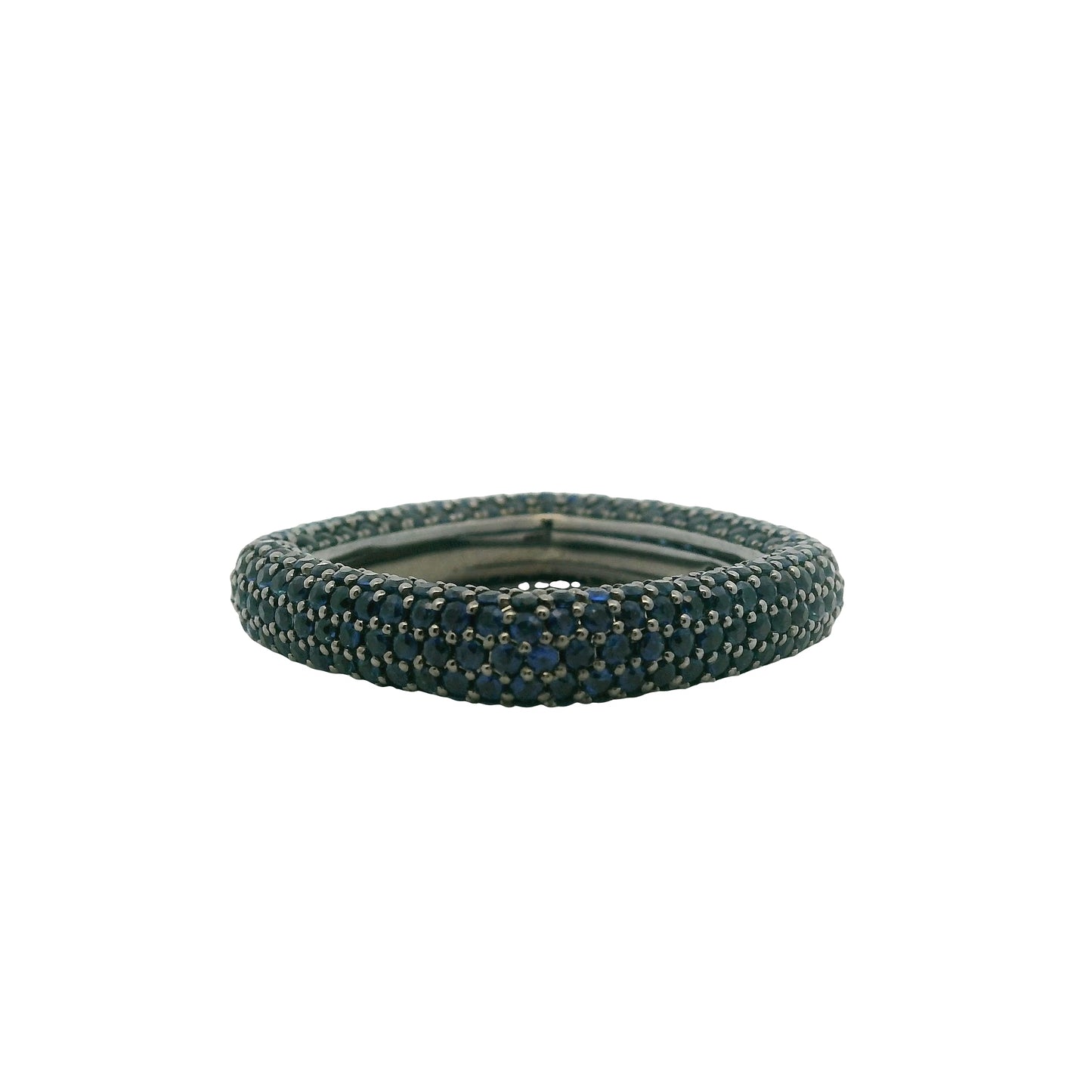 18k Black Gold 4.01ctw Natural Round Cut Blue Sapphire Pave Square Ring
