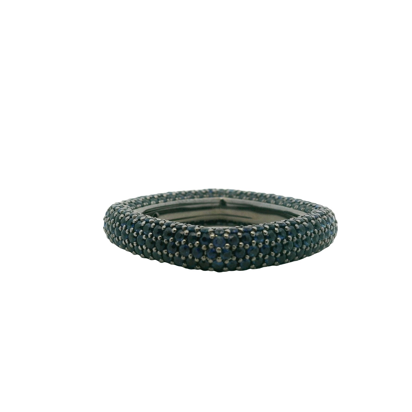 18k Black Gold 4.01ctw Natural Round Cut Blue Sapphire Pave Square Ring