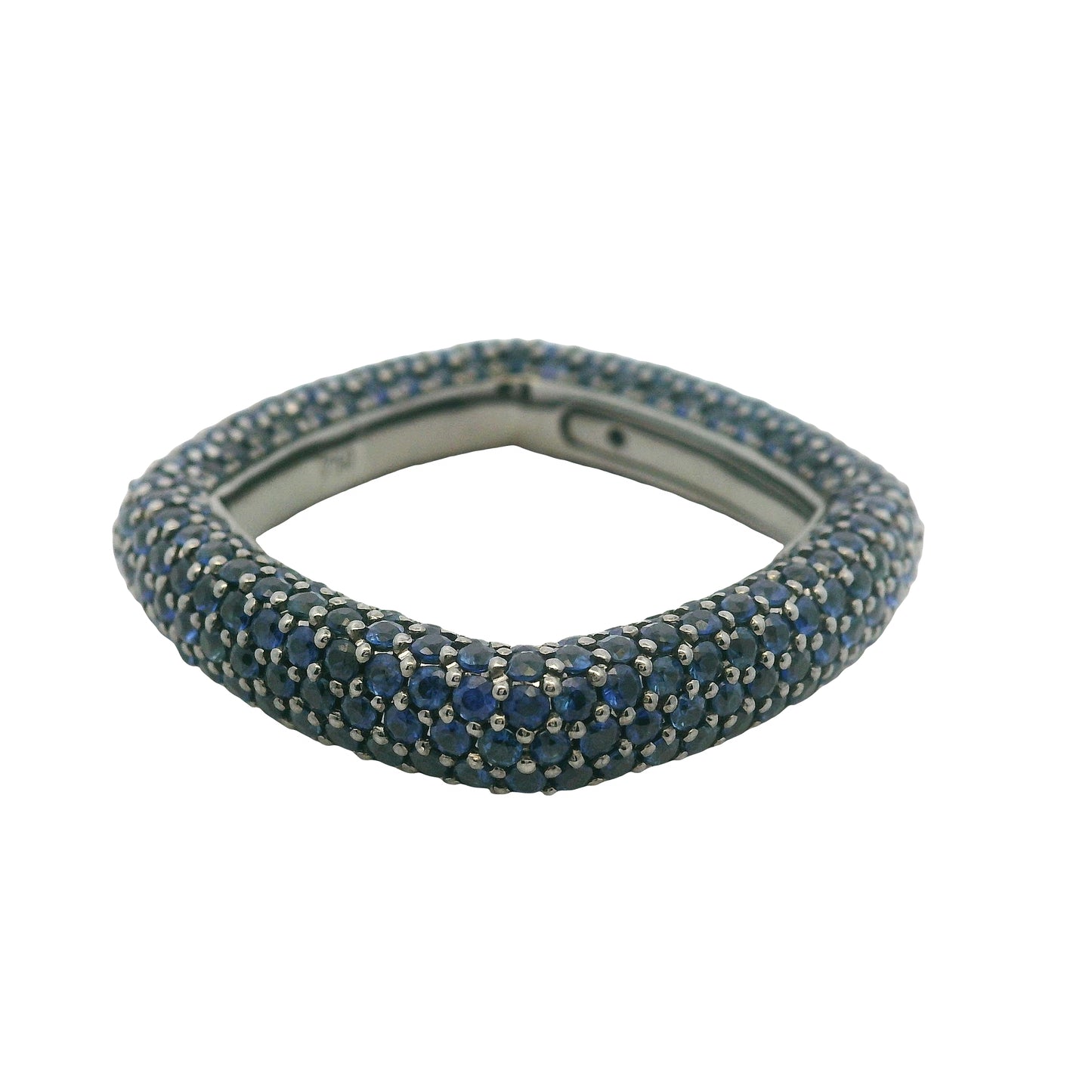 18k Black Gold 4.01ctw Natural Round Cut Blue Sapphire Pave Square Ring