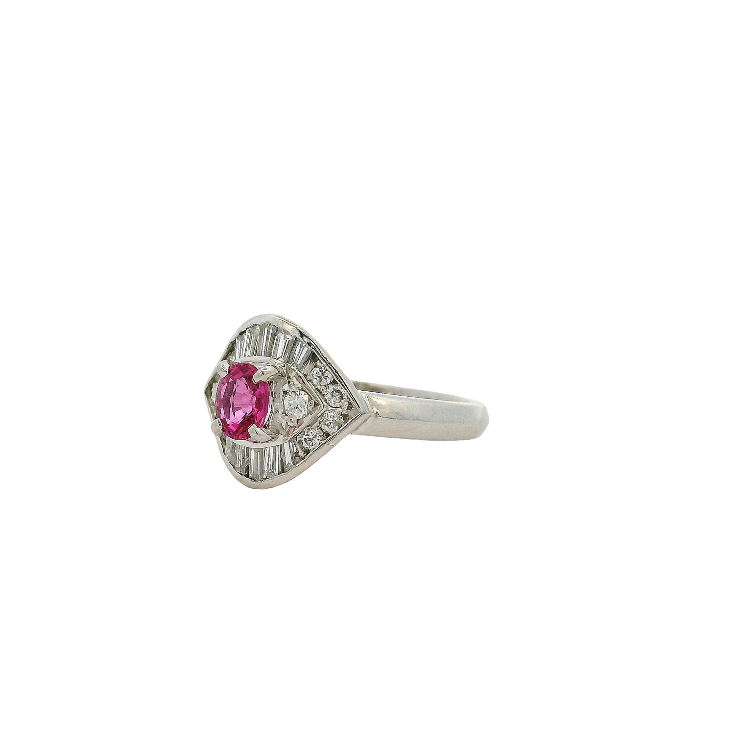 Platinum 0.47ct Oval Ruby Eye with Diamonds Cocktail Ring