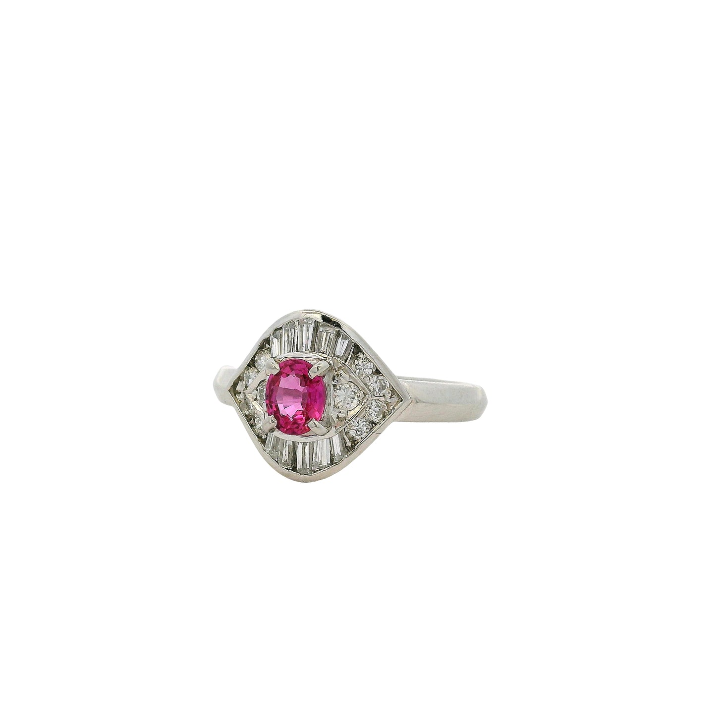 Platinum 0.47ct Oval Ruby Eye with Diamonds Cocktail Ring