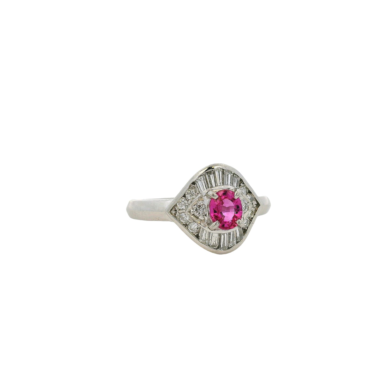 Platinum 0.47ct Oval Ruby Eye with Diamonds Cocktail Ring