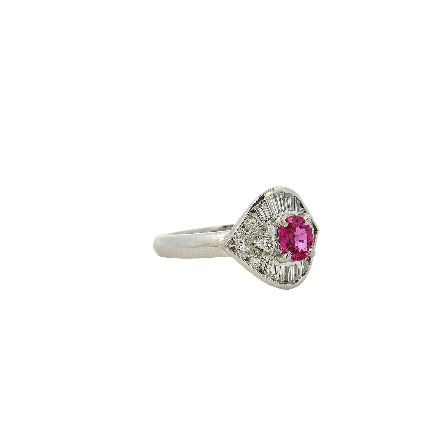 Platinum 0.47ct Oval Ruby Eye with Diamonds Cocktail Ring