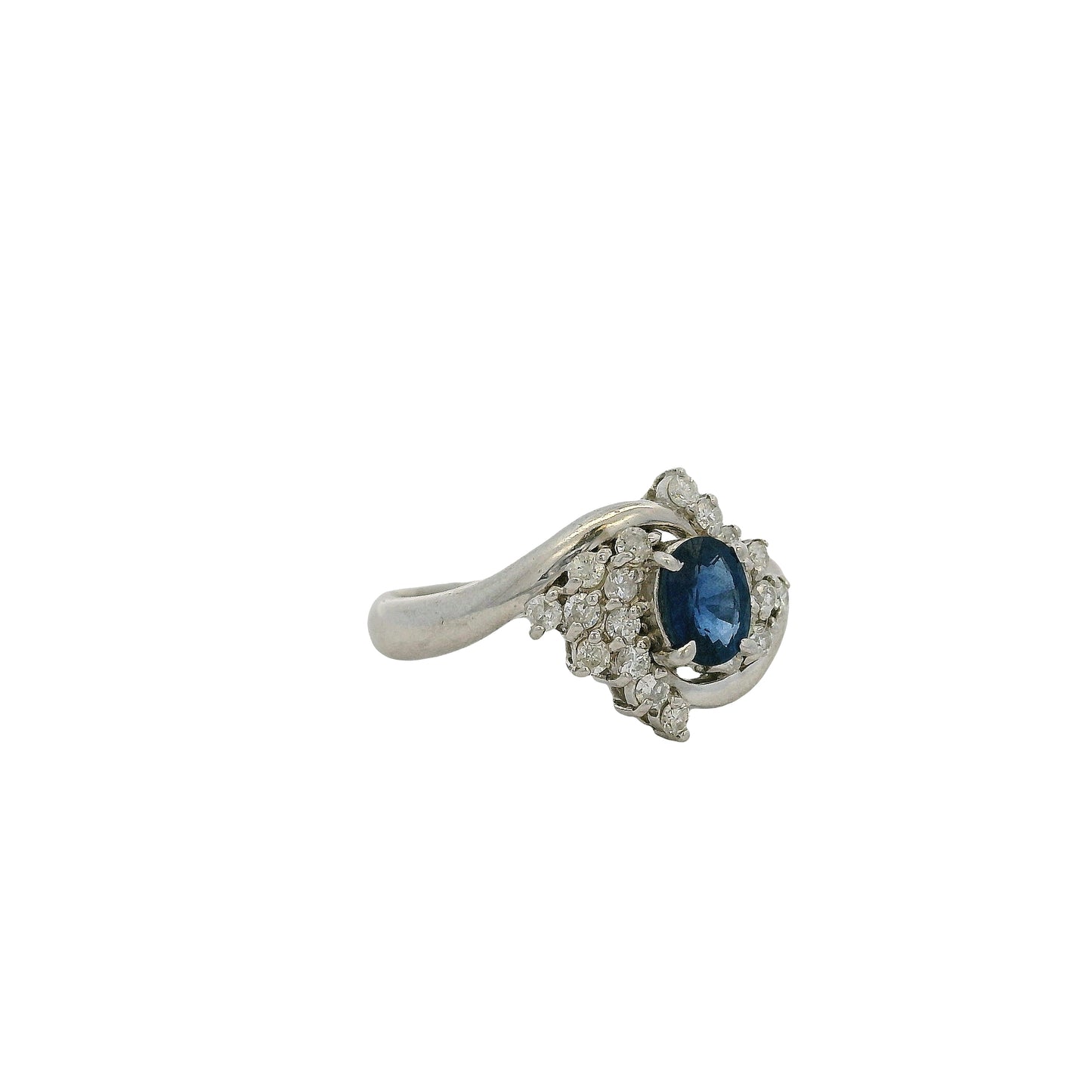 Platinum 0.48ct Oval Cut Sapphire Diamond Cocktail Spiral Ring