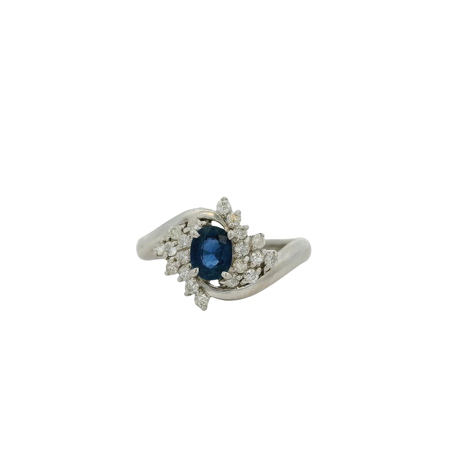 Platinum 0.48ct Oval Cut Sapphire Diamond Cocktail Spiral Ring
