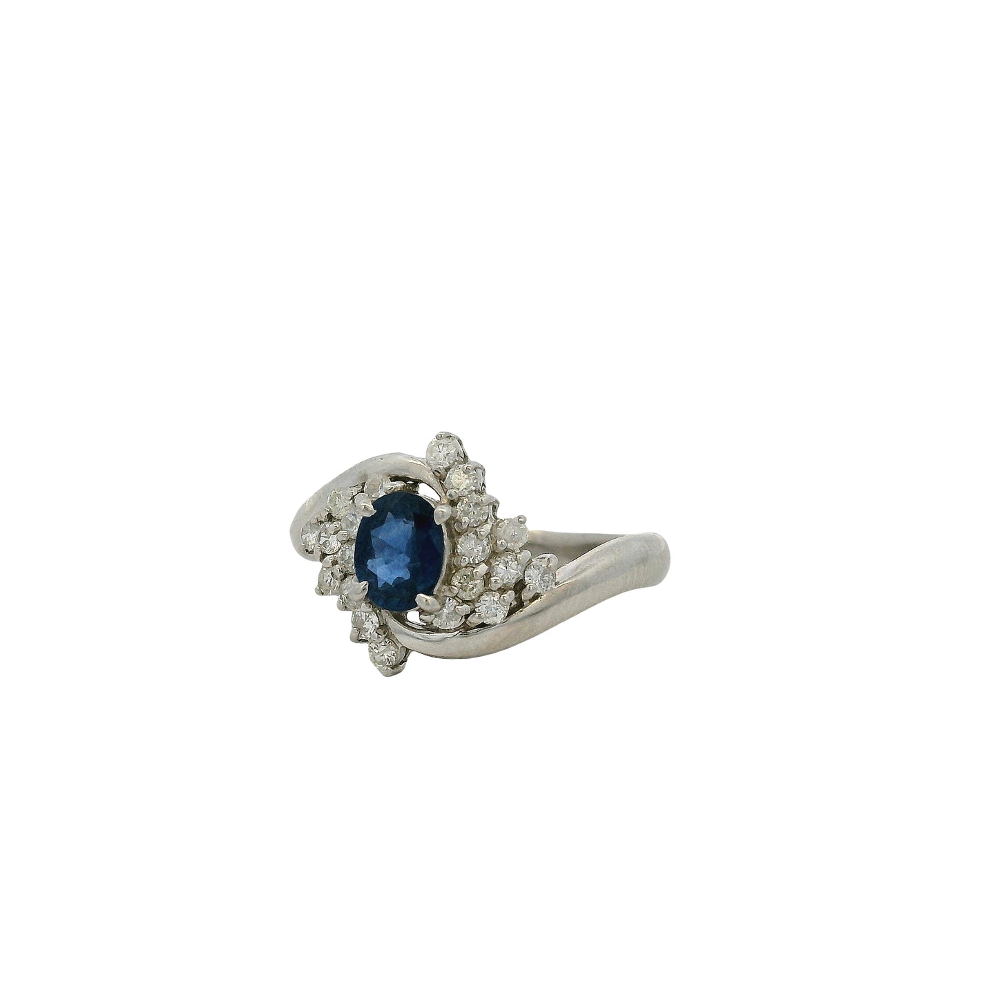 Platinum 0.48ct Oval Cut Sapphire Diamond Cocktail Spiral Ring