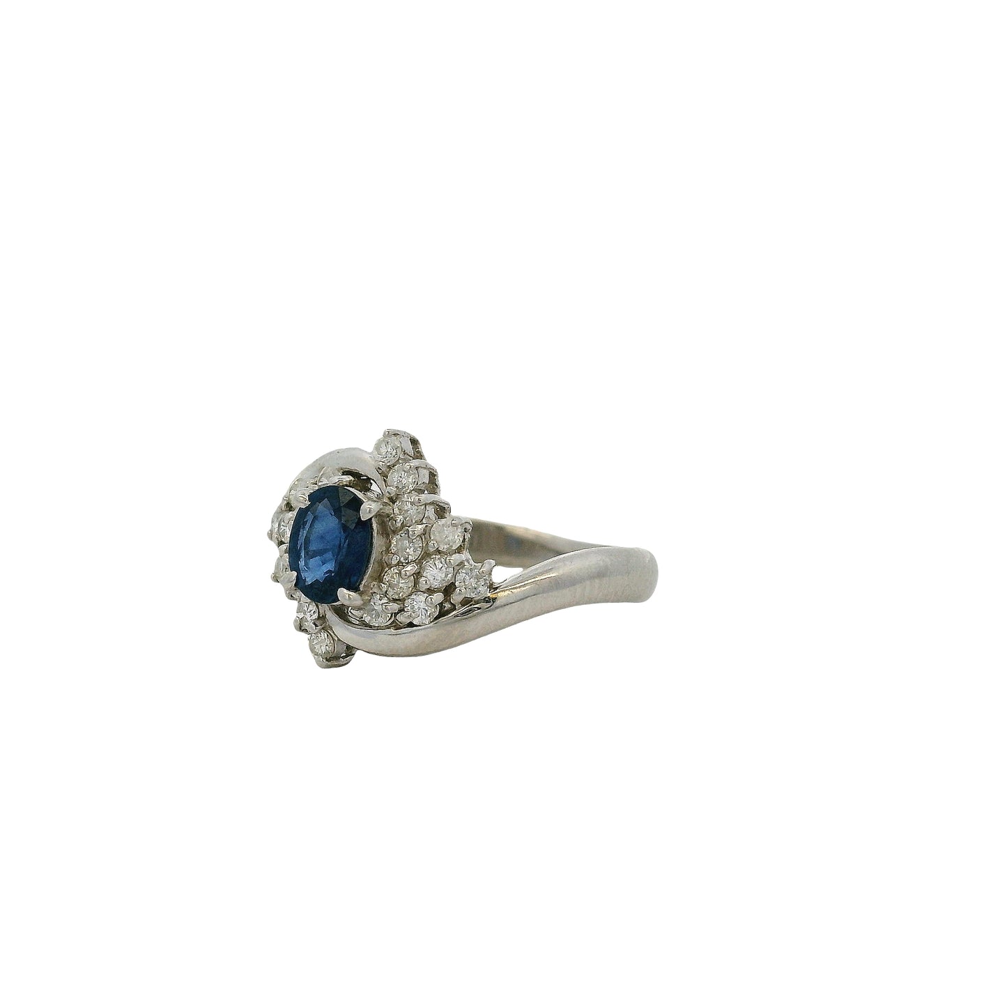 Platinum 0.48ct Oval Cut Sapphire Diamond Cocktail Spiral Ring