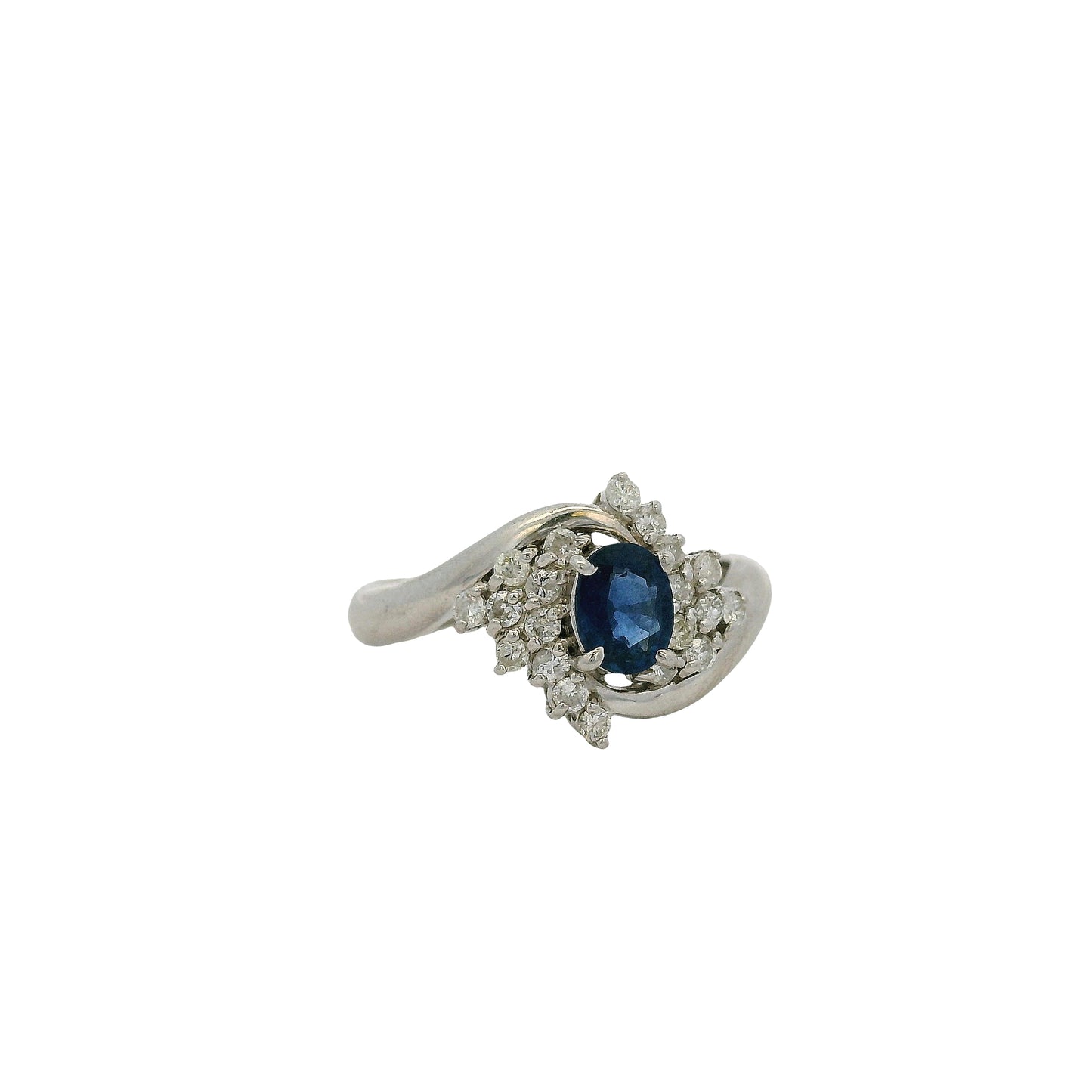 Platinum 0.48ct Oval Cut Sapphire Diamond Cocktail Spiral Ring