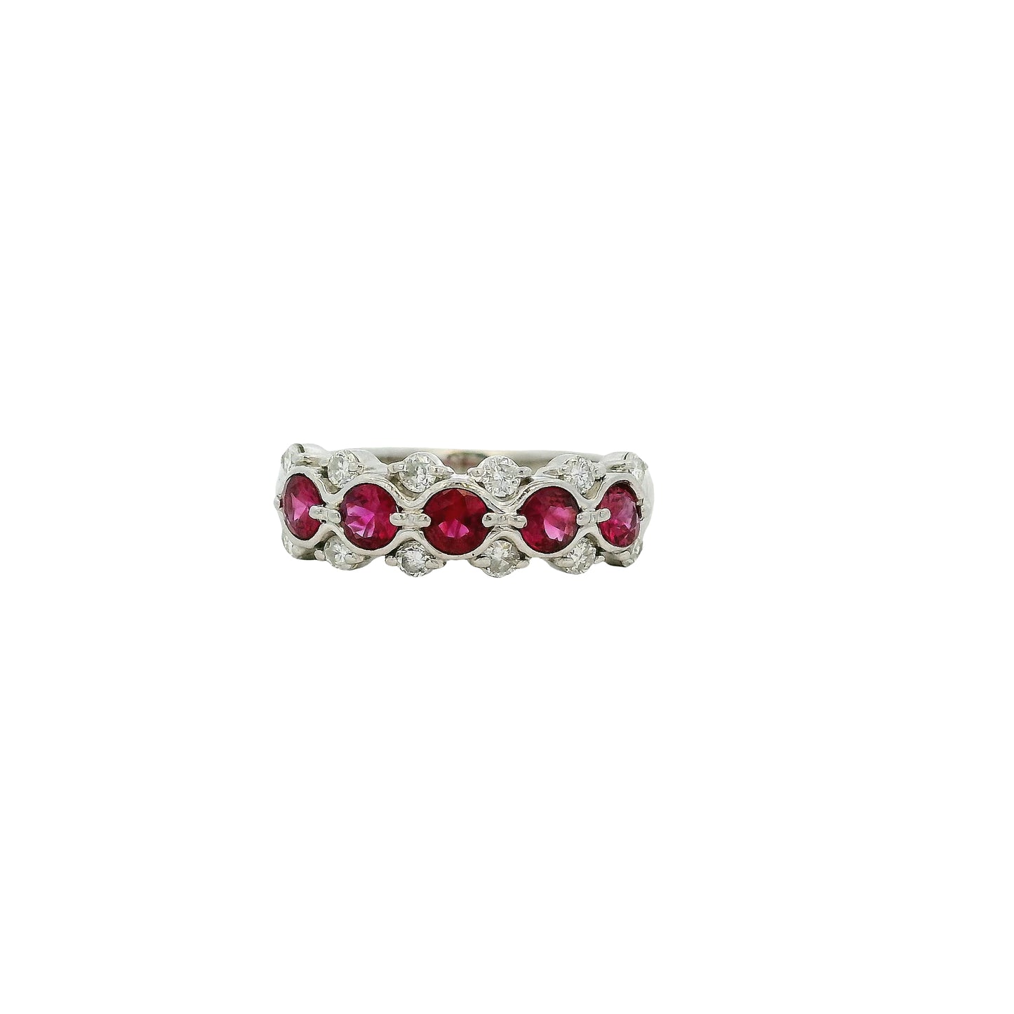 Platinum 0.75ct Round Ruby Bezel Set Diamond Ring