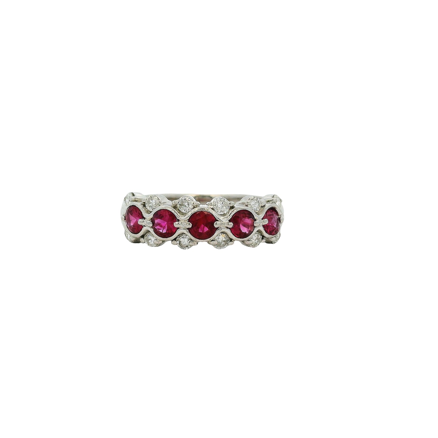 Platinum 0.75ct Round Ruby Bezel Set Diamond Ring