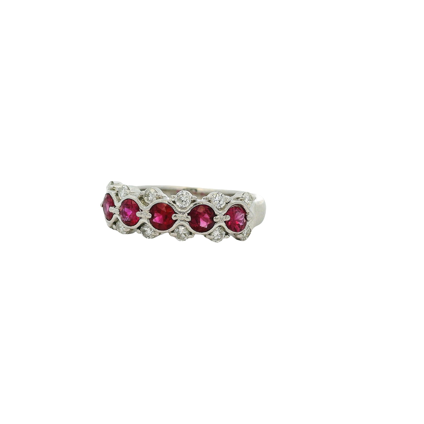 Platinum 0.75ct Round Ruby Bezel Set Diamond Ring