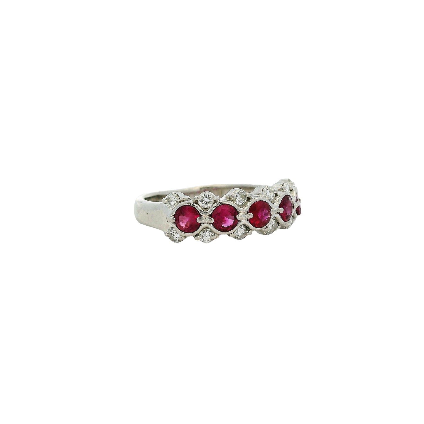 Platinum 0.75ct Round Ruby Bezel Set Diamond Ring