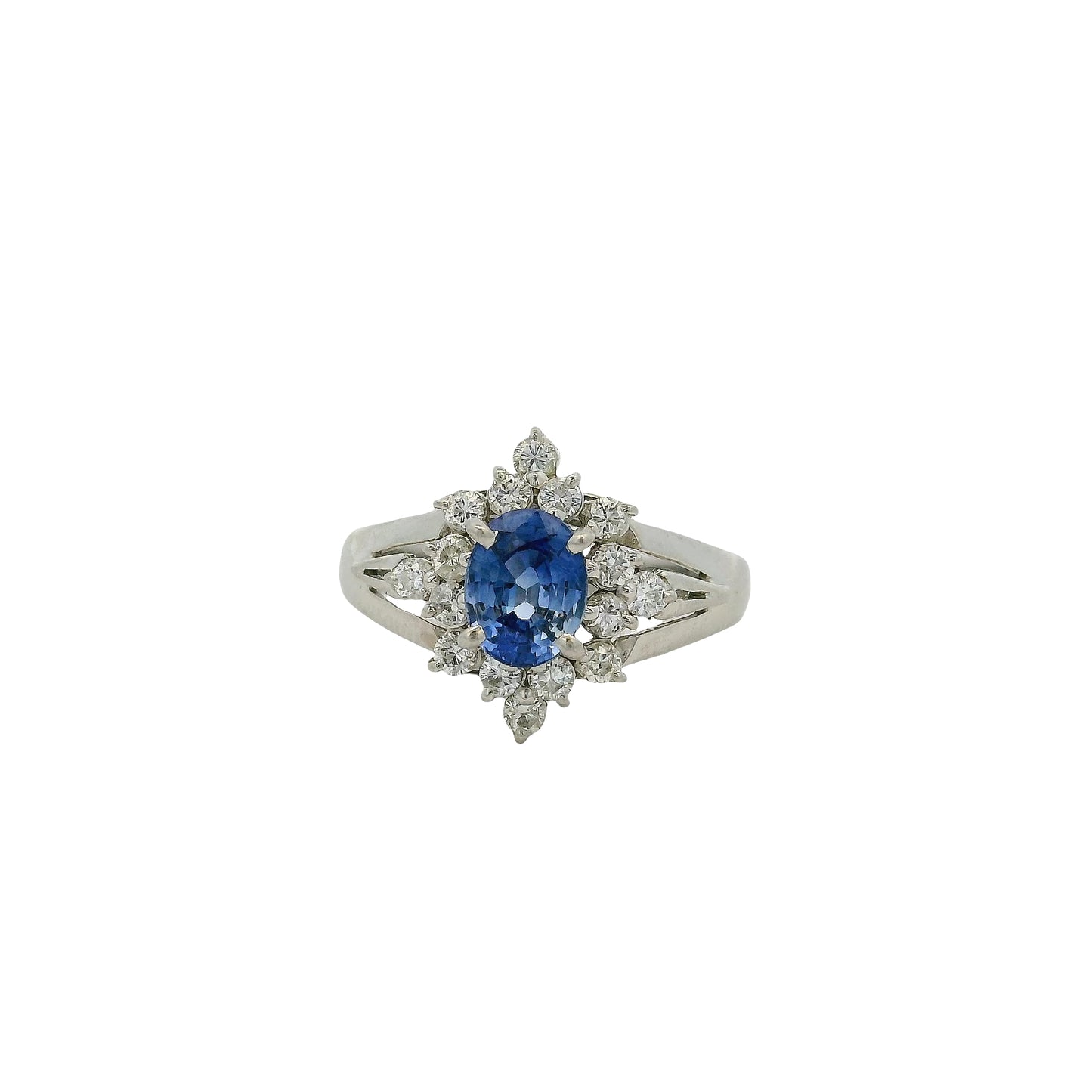 Platinum 0.73ctw Diamond Blue Oval Sapphire Center Cocktail Ring