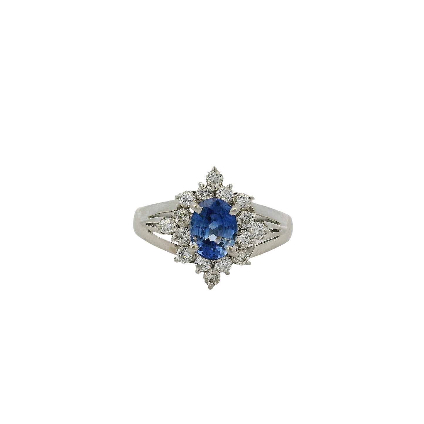 Platinum 0.73ctw Diamond Blue Oval Sapphire Center Cocktail Ring