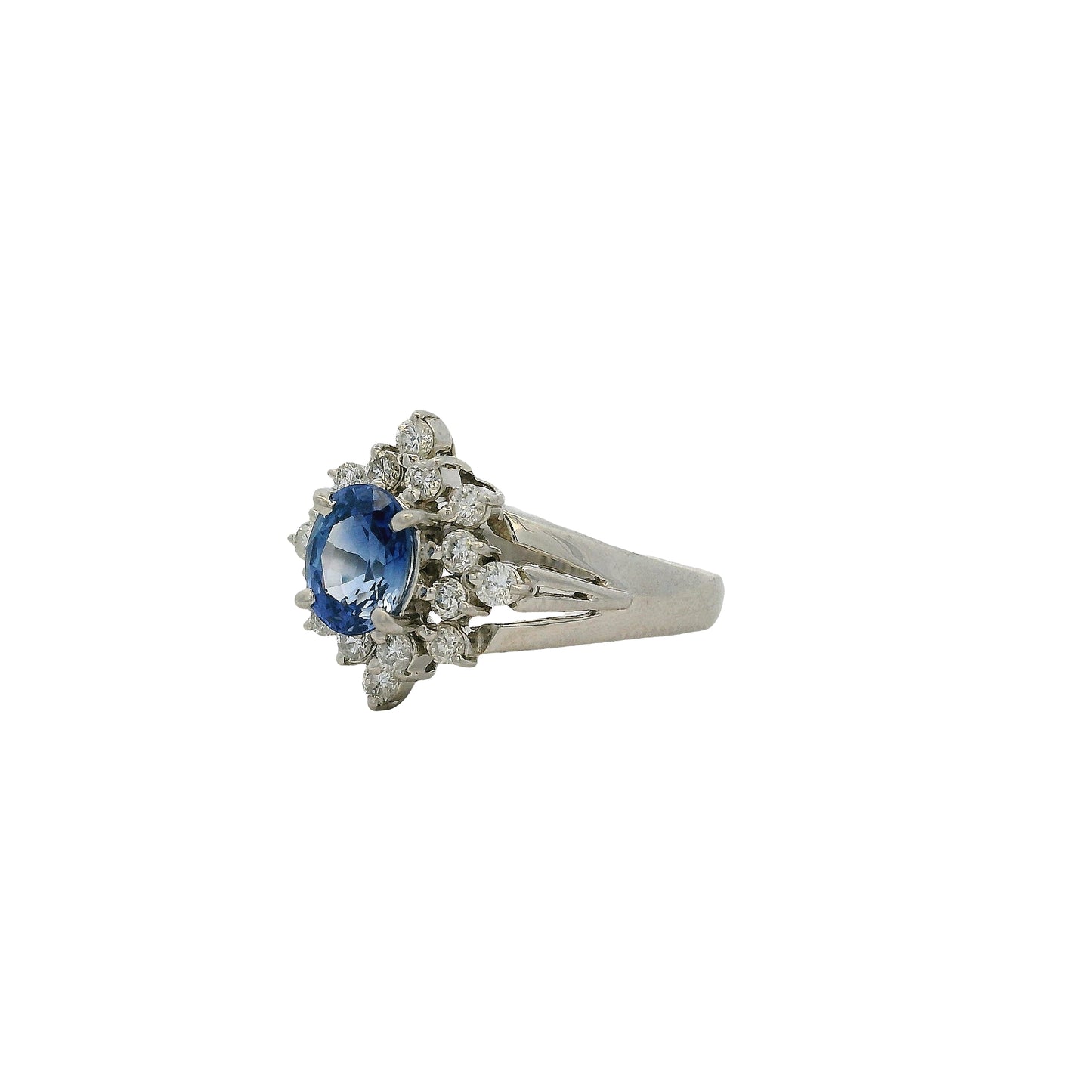 Platinum 0.73ctw Diamond Blue Oval Sapphire Center Cocktail Ring