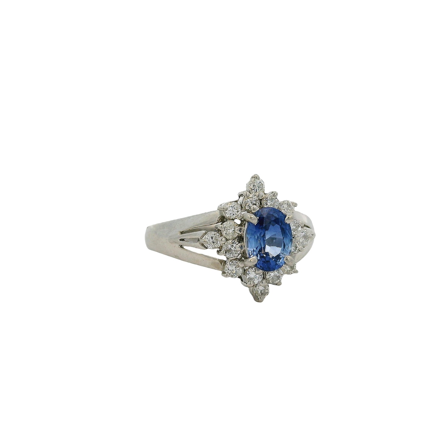Platinum 0.73ctw Diamond Blue Oval Sapphire Center Cocktail Ring