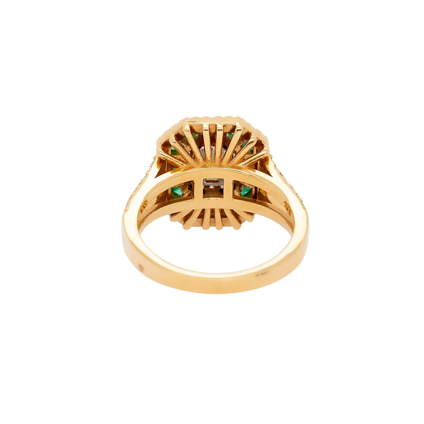 18k Yellow Gold 0.91ctw Diamond and 0.55ctw Emerald Multi Stone Octagonal Shape Ring