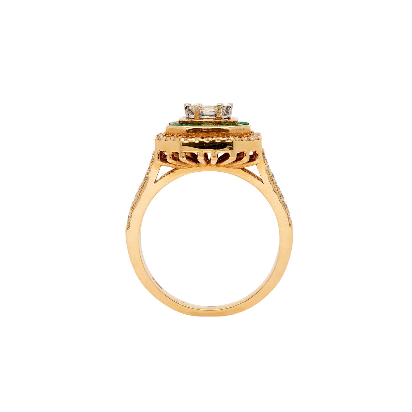 18k Yellow Gold 0.91ctw Diamond and 0.55ctw Emerald Multi Stone Octagonal Shape Ring