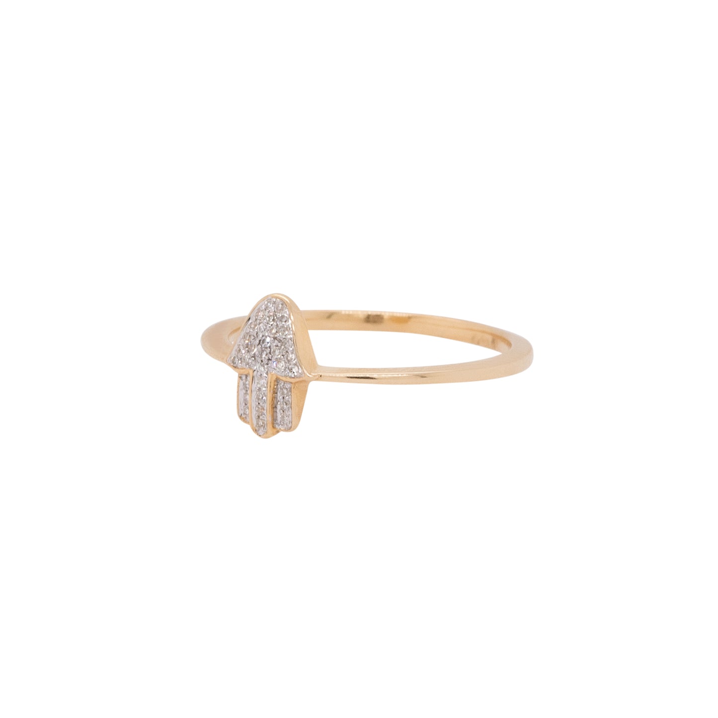 14k Yellow Gold Diamond Hamsa Ring