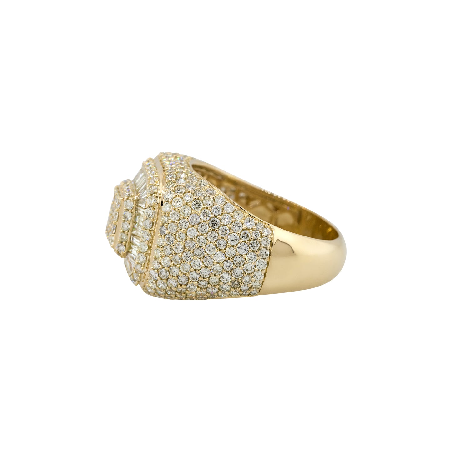 14k Yellow Gold 4.47ctw Round & Baguette Diamond Pave Wide Mens Ring