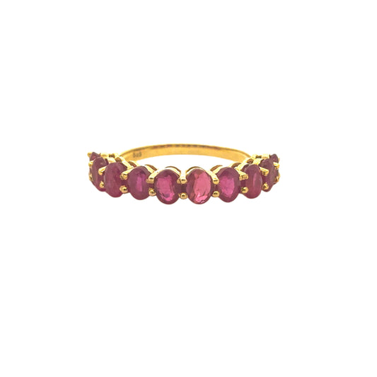 14k Yellow Gold 3ctw Oval Cut Ruby Halfway Band Ring