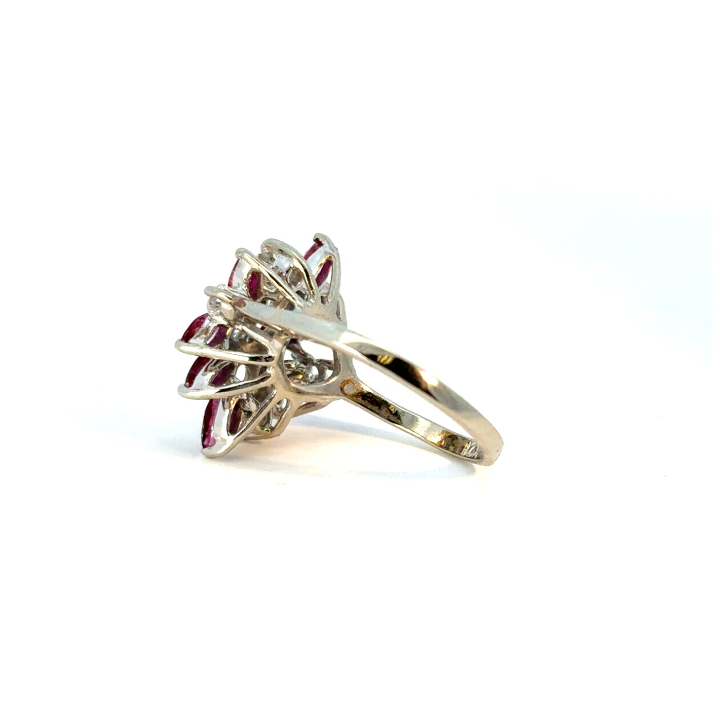14k White Gold 0.77ctw Diamond Red Gemstone Cluster Ring