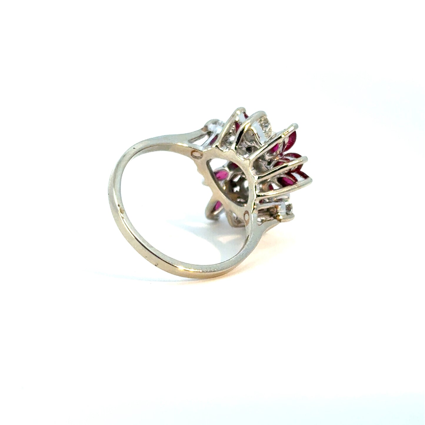 14k White Gold 0.77ctw Diamond Red Gemstone Cluster Ring