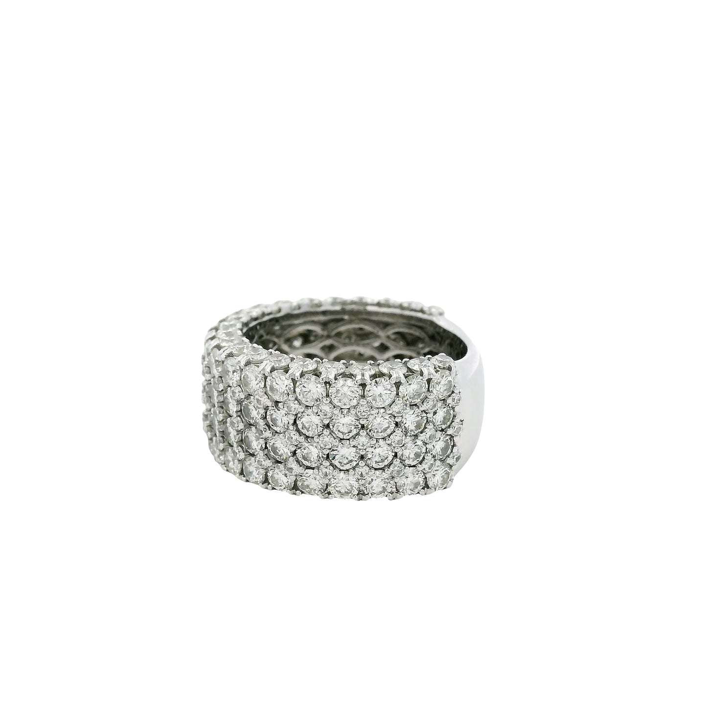 18k White Gold 7.05ctw Round Brilliant Natural Diamond Pave Wide Ring