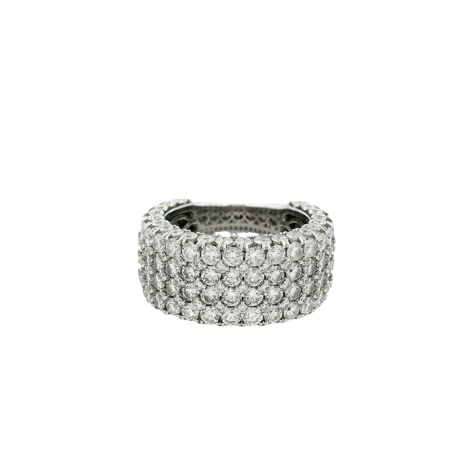 18k White Gold 7.05ctw Round Brilliant Natural Diamond Pave Wide Ring
