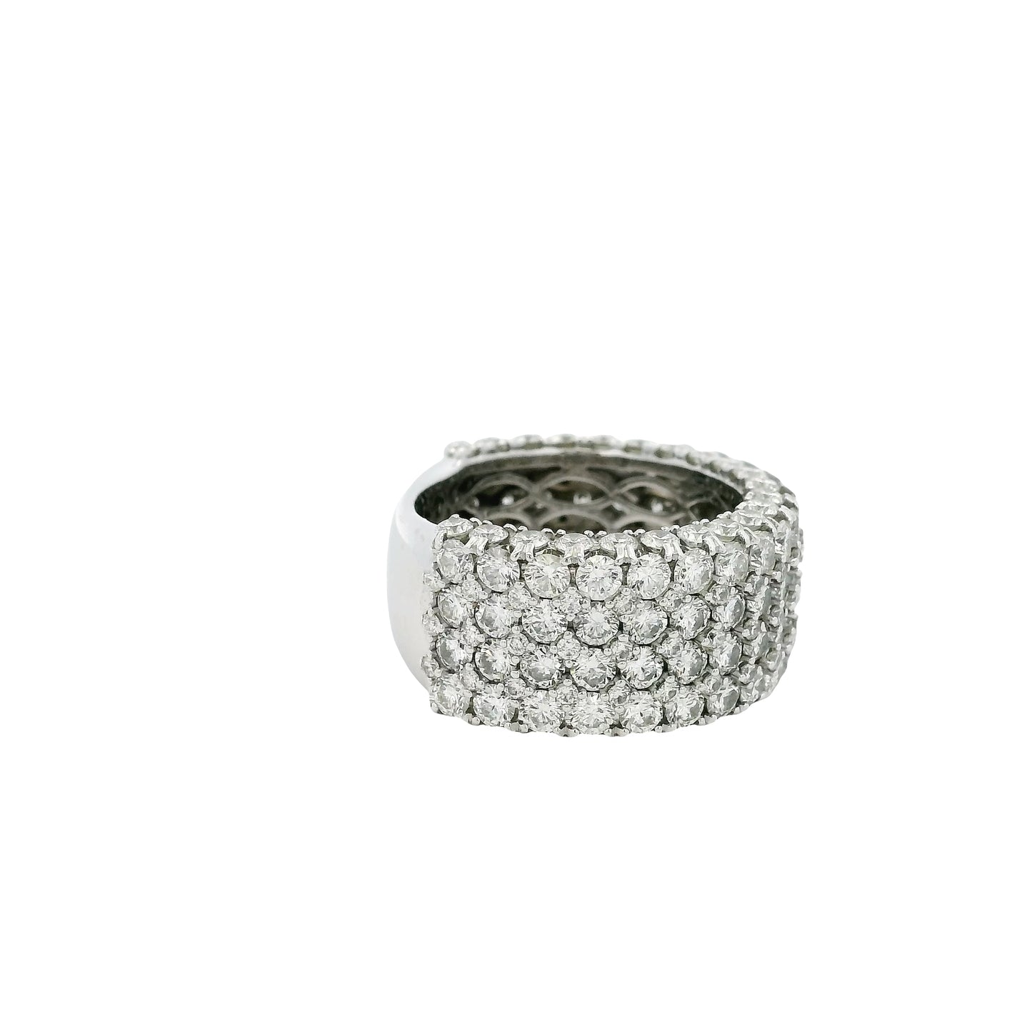 18k White Gold 7.05ctw Round Brilliant Natural Diamond Pave Wide Ring