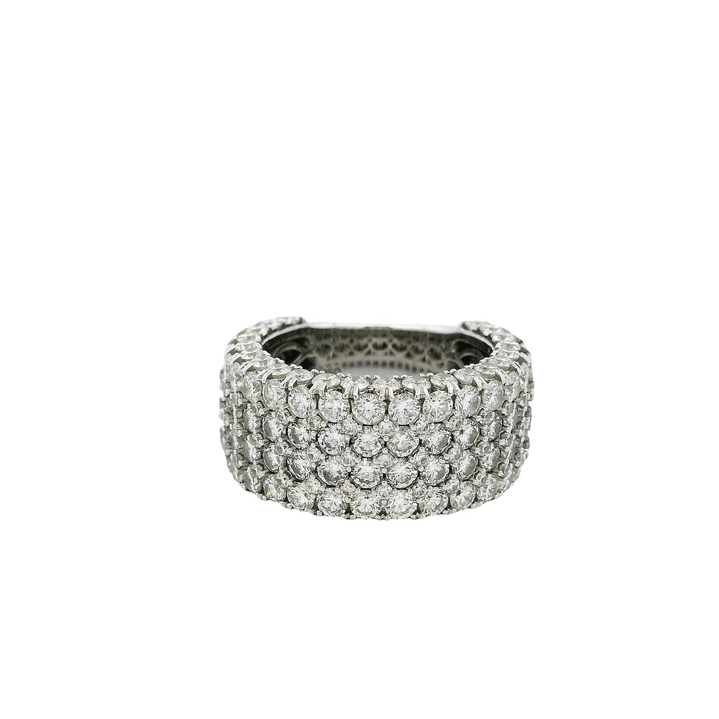 18k White Gold 7.05ctw Round Brilliant Natural Diamond Pave Wide Ring
