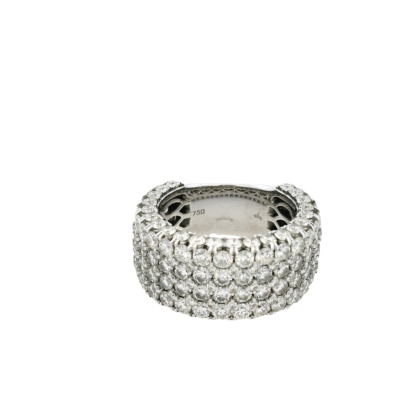 18k White Gold 7.05ctw Round Brilliant Natural Diamond Pave Wide Ring