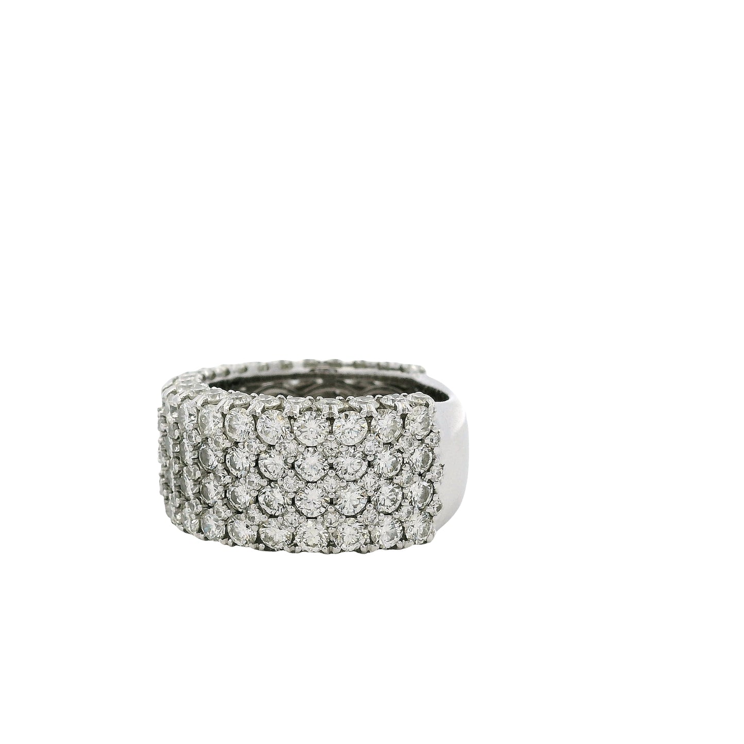 18k White Gold 7.05ctw Round Brilliant Natural Diamond Pave Wide Ring