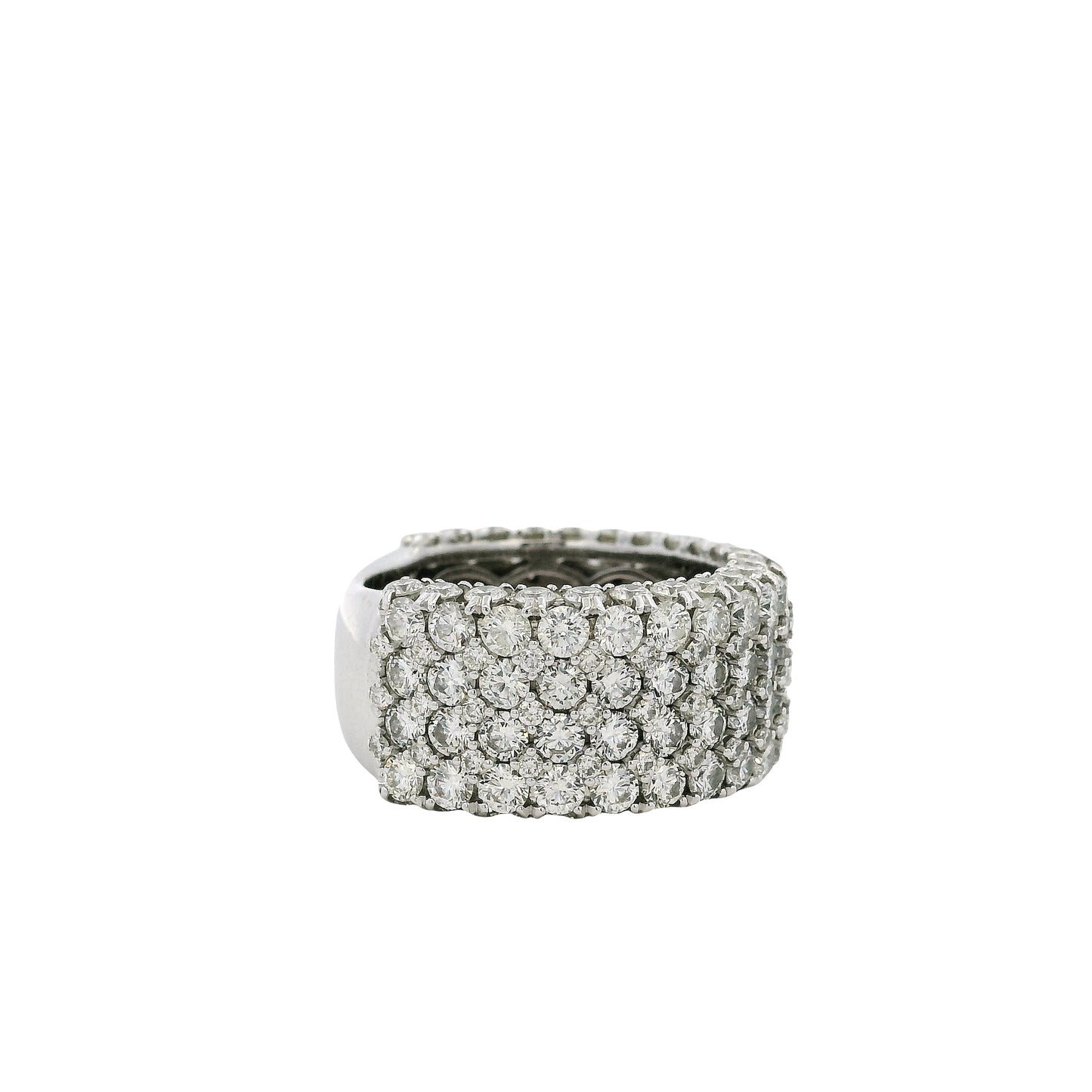 18k White Gold 7.05ctw Round Brilliant Natural Diamond Pave Wide Ring