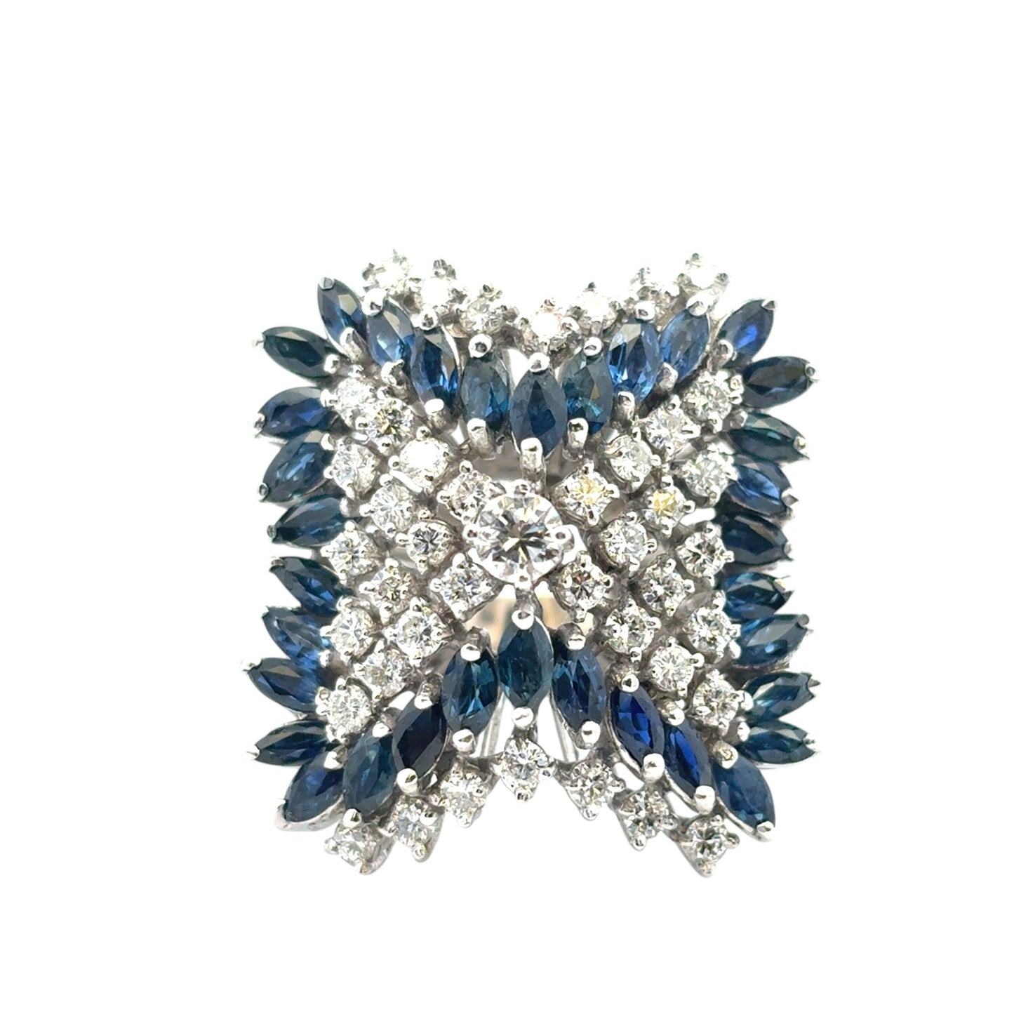 14k White Gold Natural Diamond and Blue Sapphire Cocktail Ring