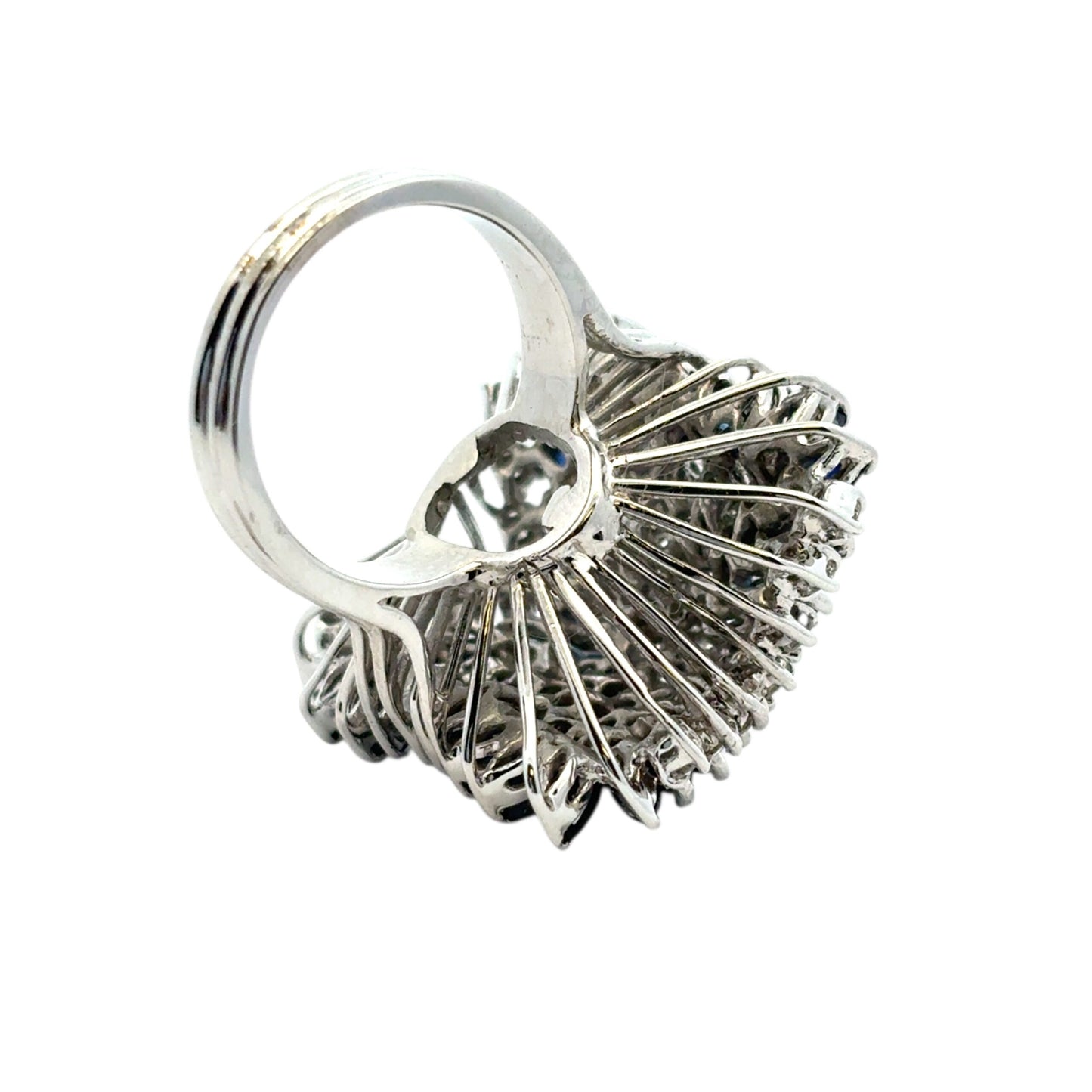 14k White Gold Natural Diamond and Blue Sapphire Cocktail Ring