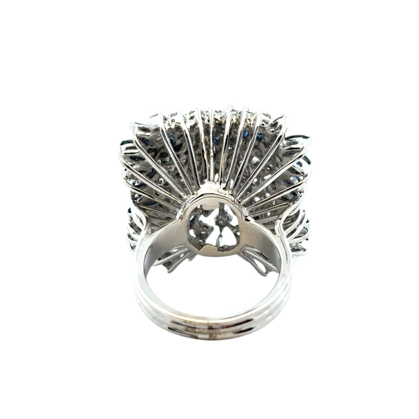 14k White Gold Natural Diamond and Blue Sapphire Cocktail Ring