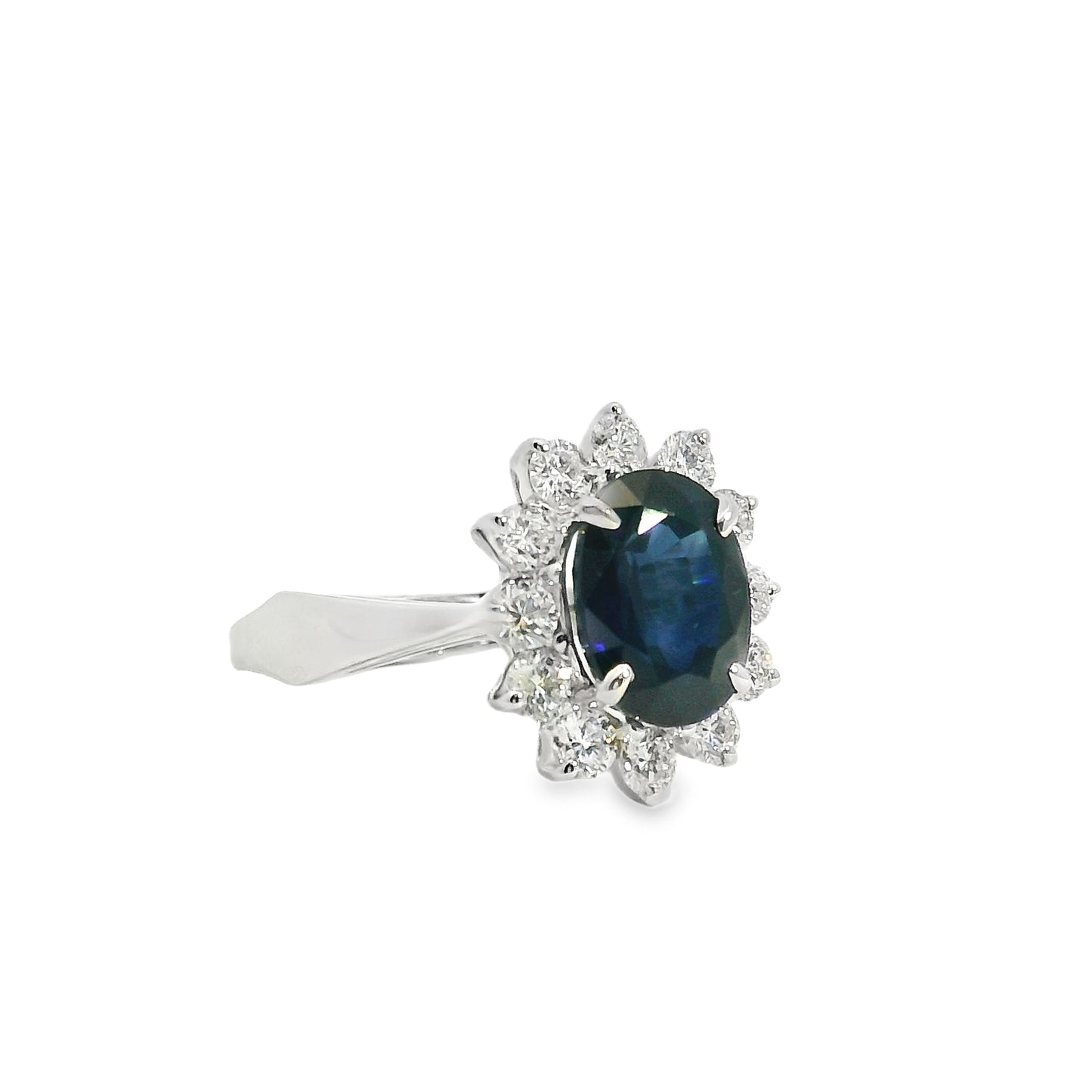 14k White Gold 0.60ctw Oval Blue Sapphire 0.40ctw Natural Diamond Ring