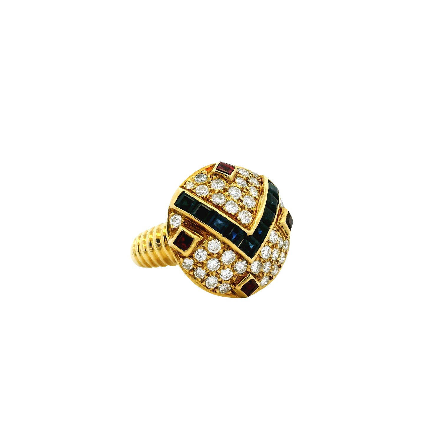 18k Yellow Gold Sapphire and Ruby Natural Diamond Ring