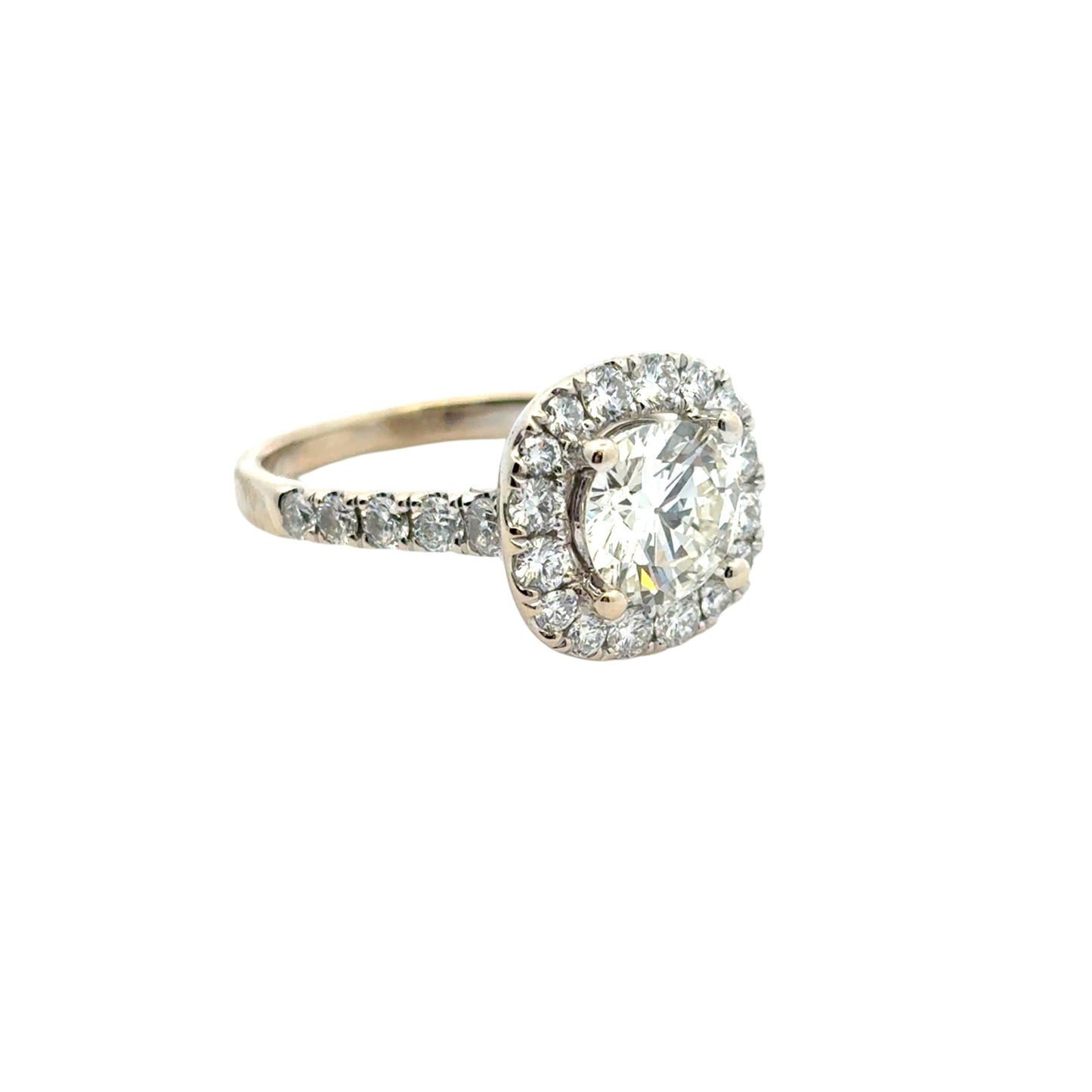 18k White Gold GIA Certified 1.27ct K VVS1 Round Brilliant Diamond Halo Engagement Ring