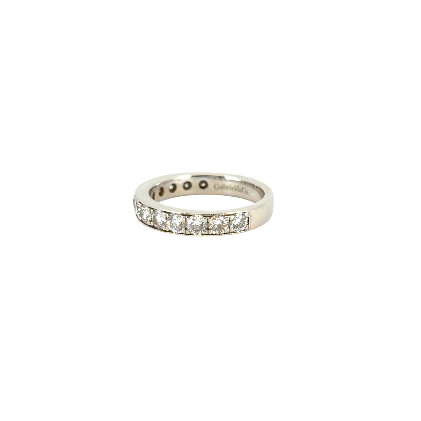 Gabriel 14K White Gold Micro Pave Set 1.50ctw Natural Diamond Wedding Band with Milgrain