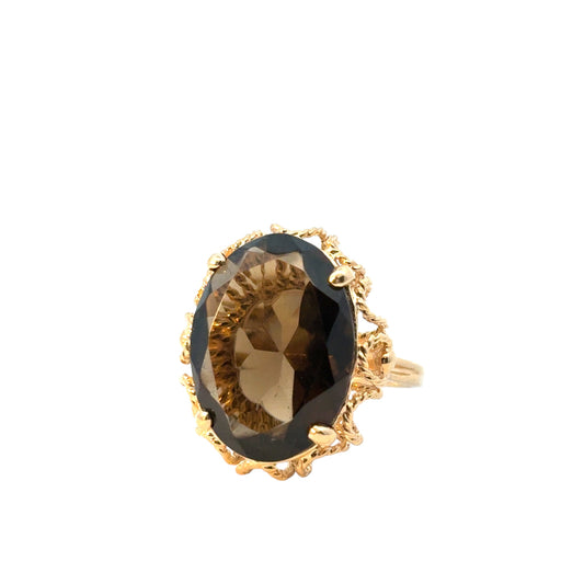 Vintage 10k Yellow Gold Oval Smoky Quartz Gemstone Ring