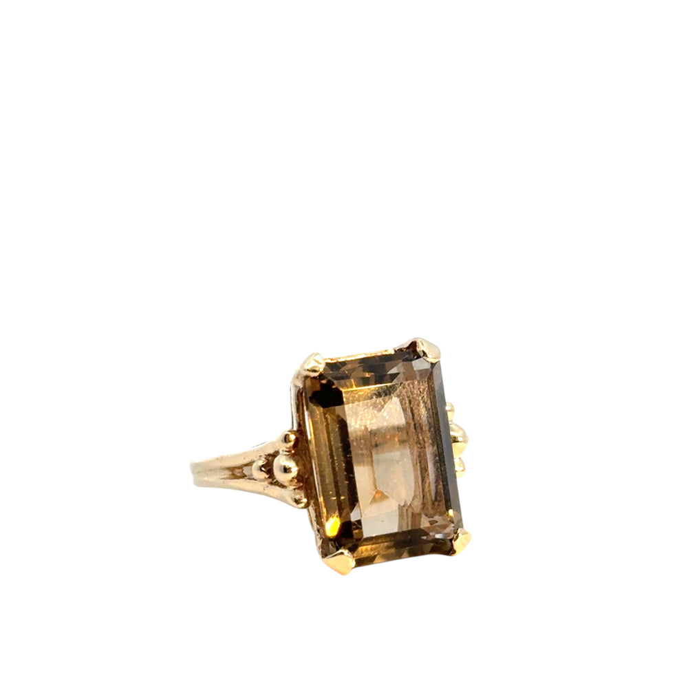 Vintage 14k Yellow Gold Smoky Quartz Gemstone Ring