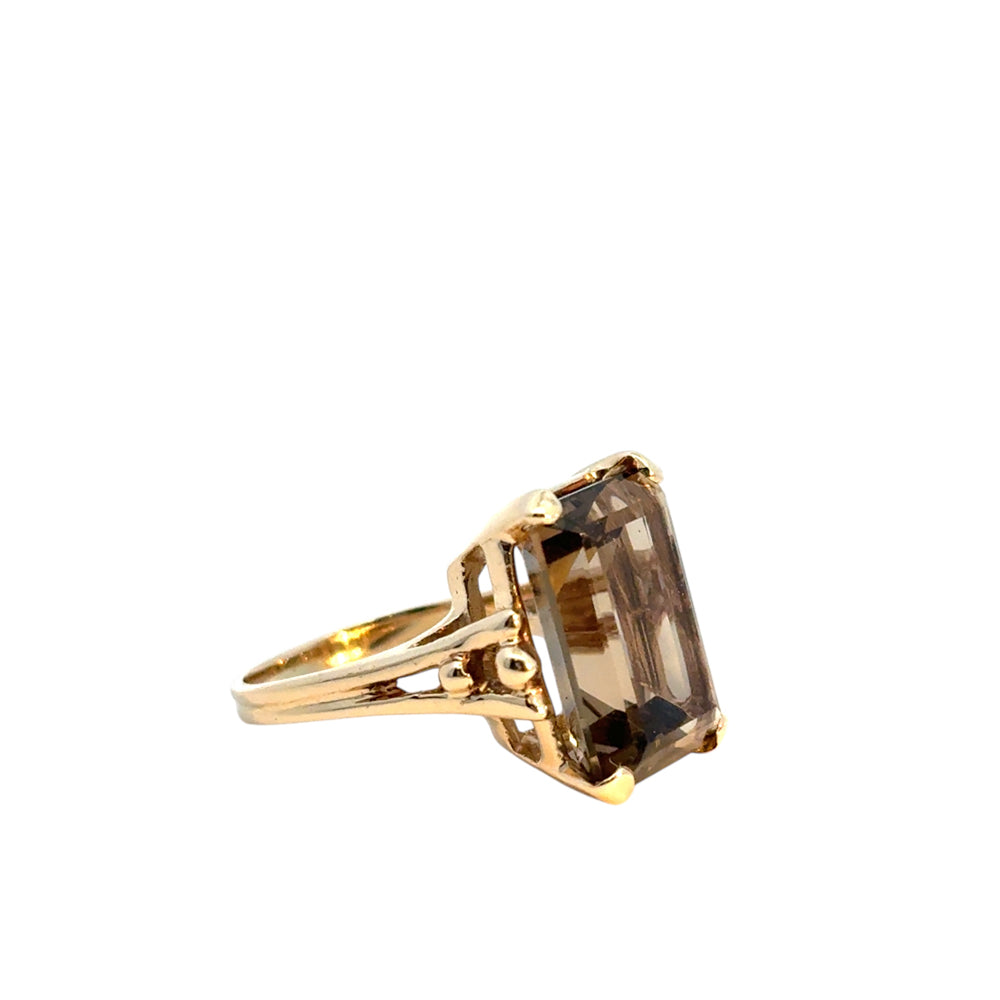 Vintage 14k Yellow Gold Smoky Quartz Gemstone Ring