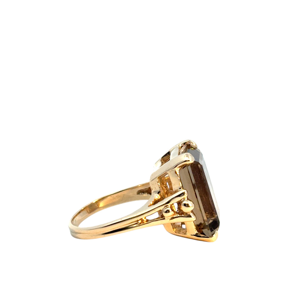 Vintage 14k Yellow Gold Smoky Quartz Gemstone Ring