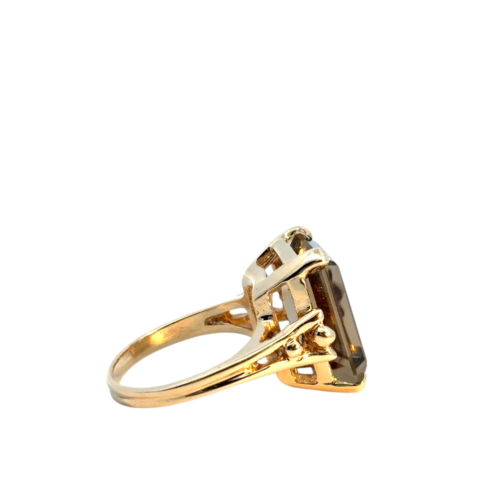 Vintage 14k Yellow Gold Smoky Quartz Gemstone Ring