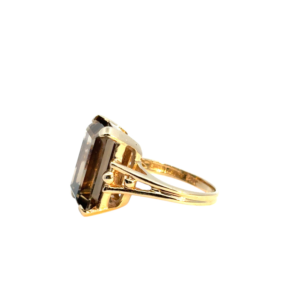 Vintage 14k Yellow Gold Smoky Quartz Gemstone Ring