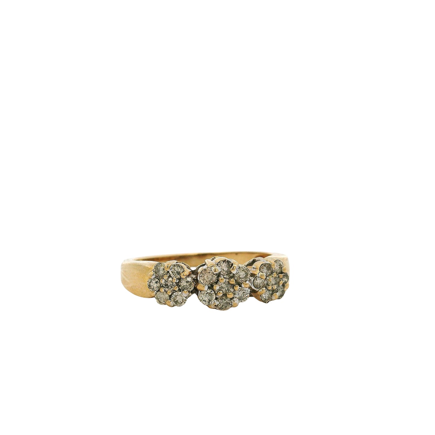 Vintage 14k Yellow Gold approx. 0.32ctw Natural Round Diamond Three Flower Ring