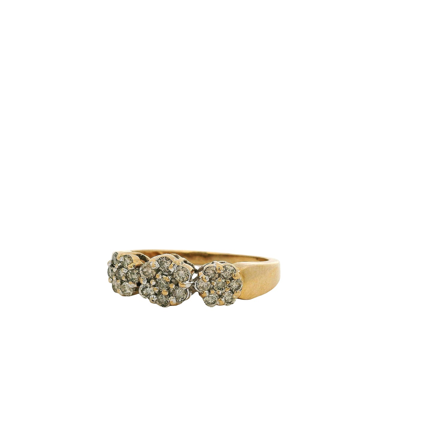 Vintage 14k Yellow Gold approx. 0.32ctw Natural Round Diamond Three Flower Ring