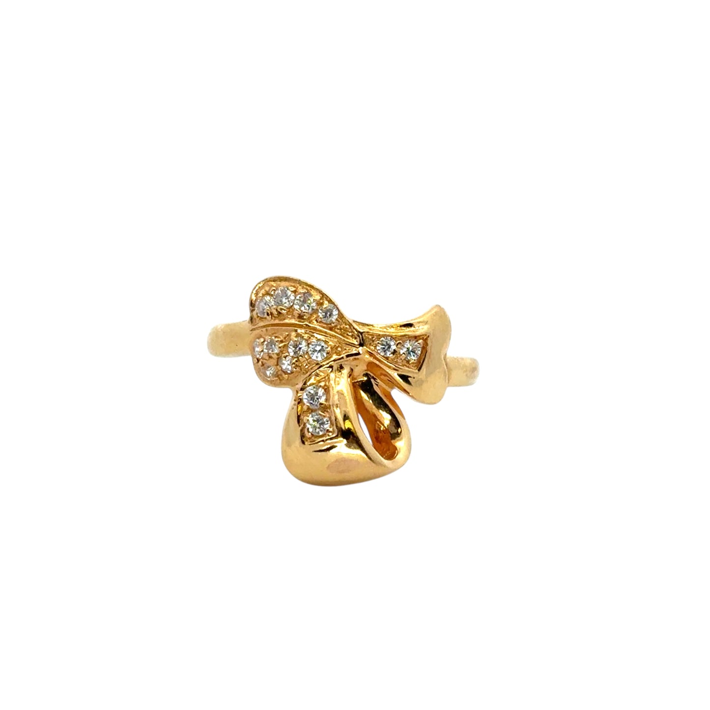 Vintage 22k Yellow Gold 0.21ctw Diamond Heart Ribbon Ring